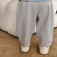 2026 Fall New Toddler Kids Pants Cotton Cartoon Embroidered Harem Pants Baby Boy Casual Striped Denim Baggy Trousers