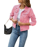 Women’s Denim Jacket, Fashion Casual Long Sleeve Lapel, Solid Button-Down, Slim Fit Jean Jacket, Fall Winter Coat