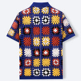 Fashion Florals Embroidery Knit Shirts Men's Summer New Casual Buttoned Lapel Cardigan Tops Men Vintage Hollow Out Crochet Shirt
