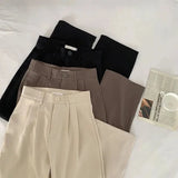 High Waist Women’s Suit Pants, Fall Straight Office Trousers, Korean Fashion Casual Button Loose Female Black Pants
