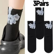 3D Cute Cat Socks Black/White Funny Cat Cotton Socks Breathable Soft Girl Women Novelty Stocking Kawaii Gift Sock Set