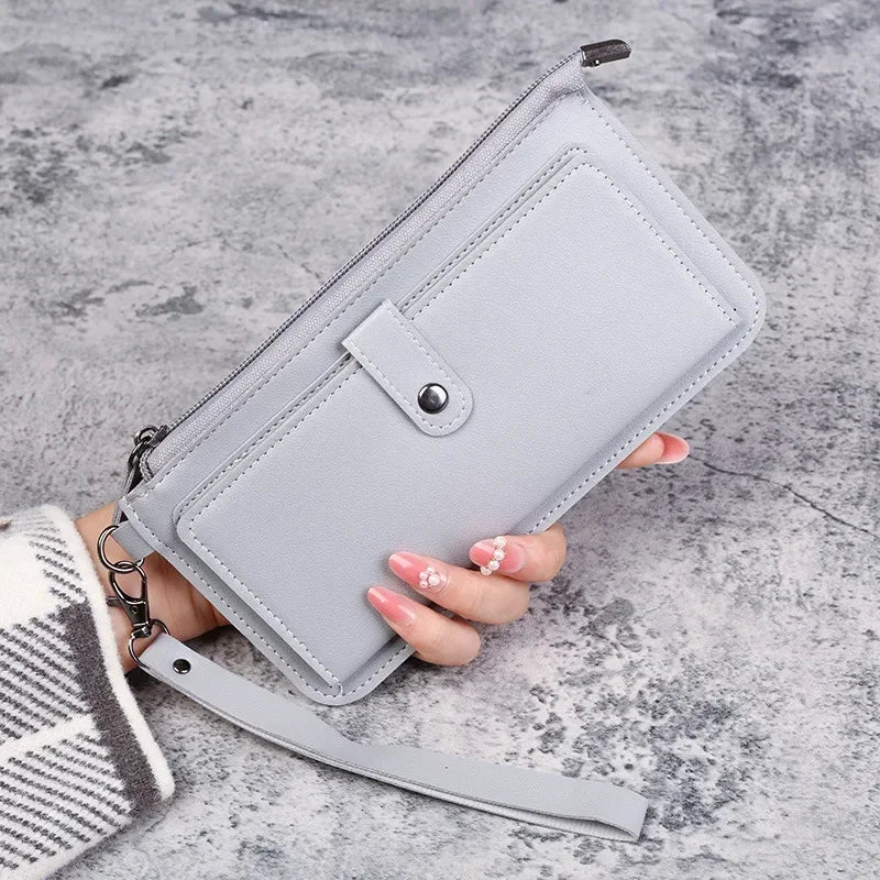 Women’s Fashion Wallet, Simple Zipper Purse, Long Section Clutch, Soft PU Leather Money Bag in Black, White, Gray, Red