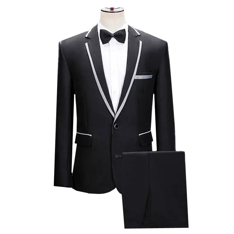 (Jacket + Pants) Men’s Fashion Wedding Banquet Party Flower Suit, Singer Pianist Stage Performance Splicing Dress Blazer and Trouser