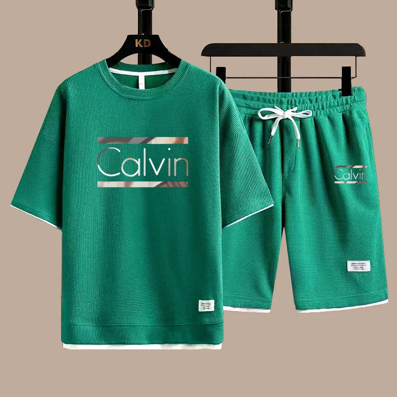 Men’s Casual Summer Sportswear, Two-Piece Set, Short-Sleeved Round Neck T-Shirt