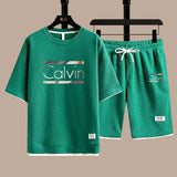Men’s Casual Summer Sportswear, Two-Piece Set, Short-Sleeved Round Neck T-Shirt and Shorts, Stylish Comfortable Outfit