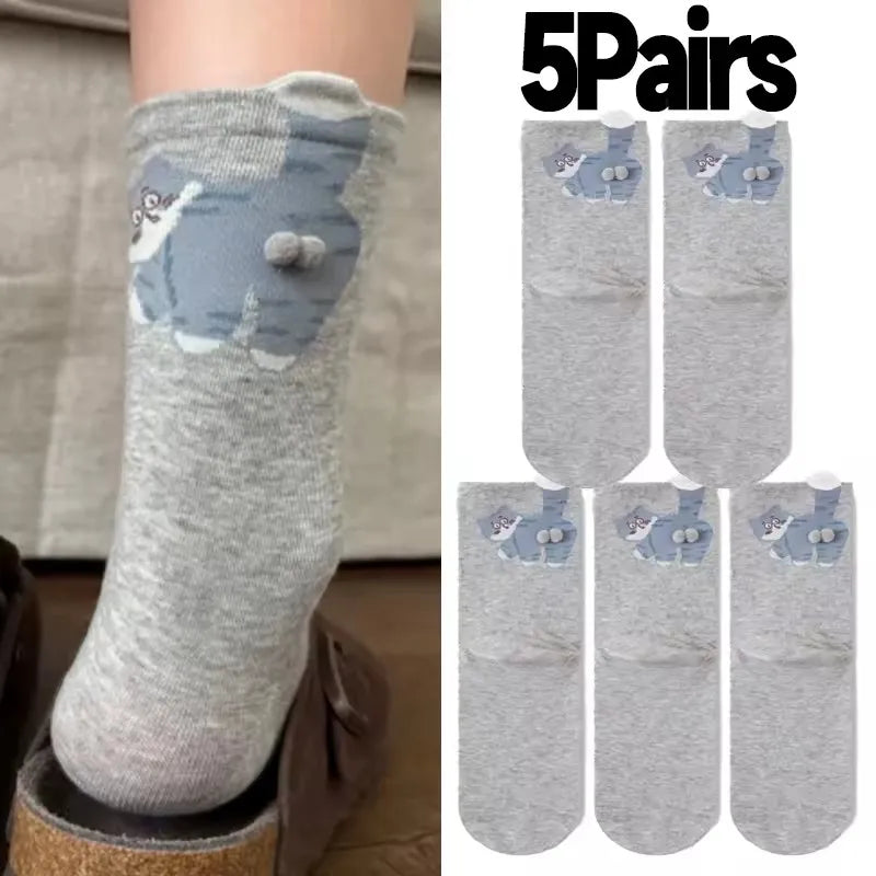 3D Cute Cat Socks Black/White Funny Cat Cotton Socks Breathable Soft Girl Women Novelty Stocking Kawaii Gift Sock Set