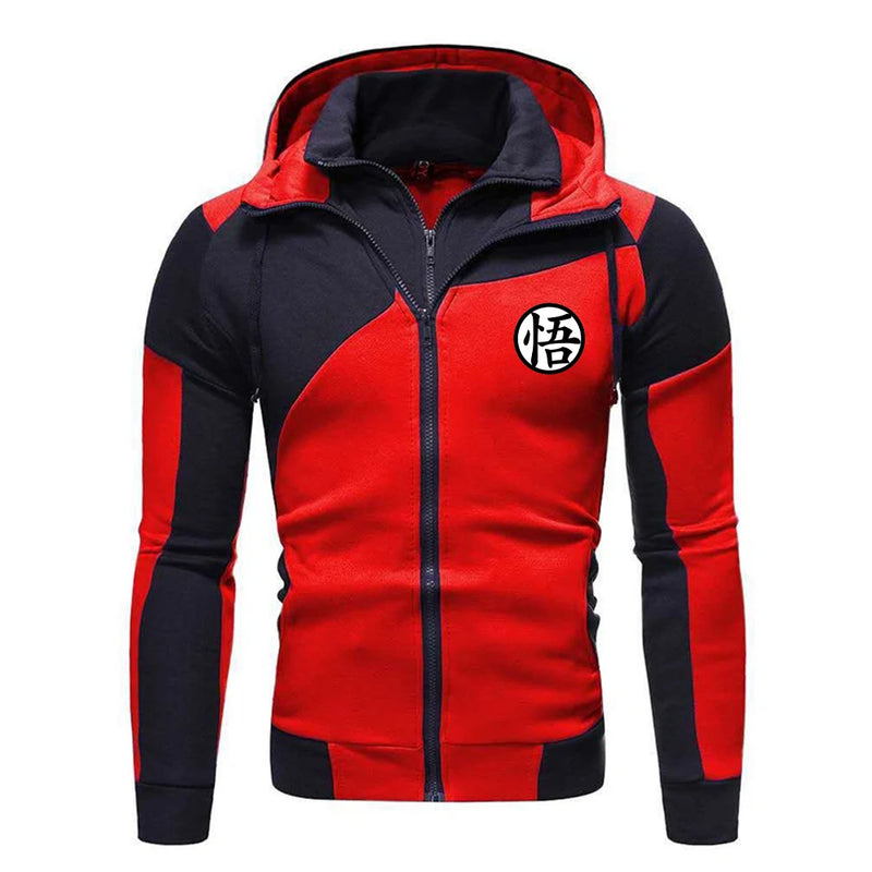 Men’s Jacket Coat, Casual Manga Hooded Sweatshirt, Fashion Zip-Up Hoodie with Fleece, Autumn Winter Outdoor Streetwear