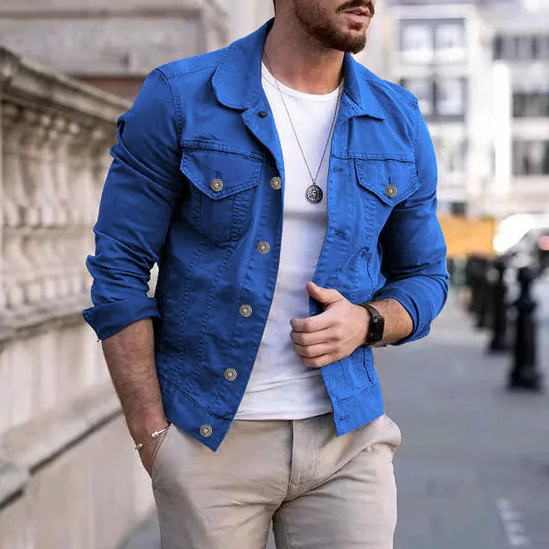 Hip-Hop Men’s Denim Jacket, Streetwear Slim Cotton Jeans Coat, Casual Cowboy Jacket