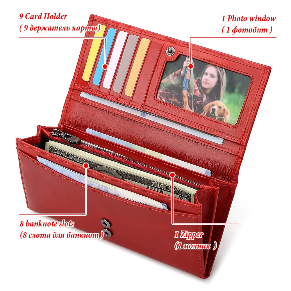 Fashion Wallet for Women Top Layer Leather Ladies Long Cell Phone Handbag