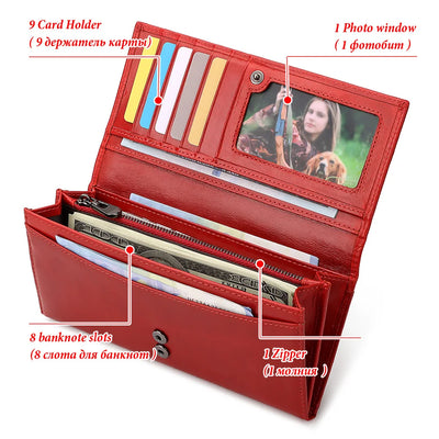 Fashion Wallet for Women Top Layer Leather Ladies Long Cell Phone Handbag