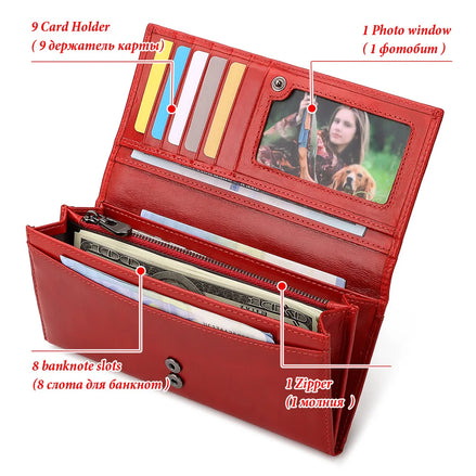 Fashion Wallet for Women Top Layer Leather Ladies Long Cell Phone Handbag