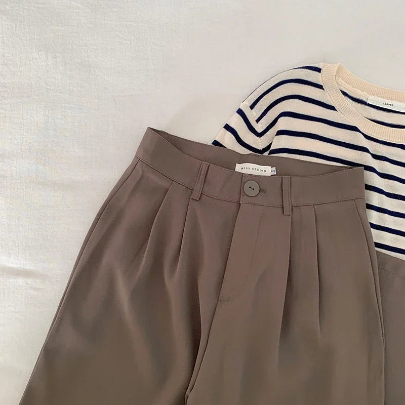 High Waist Women’s Suit Pants – Korean Fashion Straight Office Trousers, Casual Loose Fit