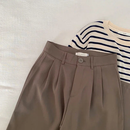 High Waist Women’s Suit Pants – Korean Fashion Straight Office Trousers, Casual Loose Fit