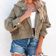 Women’s Hooded Denim Jacket, Vintage Casual Jean Coat, Trendy Long Sleeve Streetwear