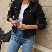 Women’s Denim Jacket, Casual Slim Fit Jean Jacket, Long Sleeve, Lapel Button-Down, Fall Winter Coat