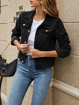 Women’s Denim Jacket, Fashion Casual Long Sleeve Lapel, Solid Button-Down, Slim Fit Jean Jacket, Fall Winter Coat