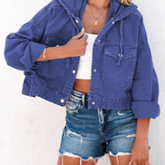 Women’s Hooded Denim Jacket, Vintage Casual Jean Coat, Trendy Long Sleeve Streetwear