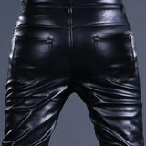 Men’s Fashion Rock Style PU Leather Pants, Sexy Night Club Dance Pants, Rivets Zipper Faux Leather Slim Motorcycle Trousers