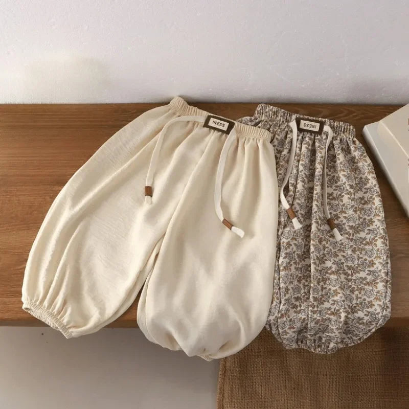 Kids' Long Pants Summer 2025 Korean Style Loose Fit Unisex Casual Solid Color Mosquito-Proof Cuffed Pants for Boys Girls Baby