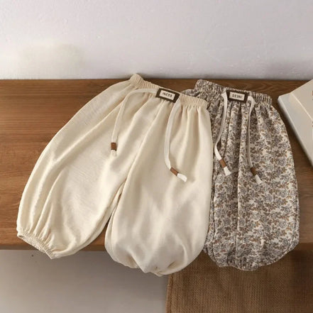 Kids' Long Pants Summer 2025 Korean Style Loose Fit Unisex Casual Solid Color Mosquito-Proof Cuffed Pants for Boys Girls Baby