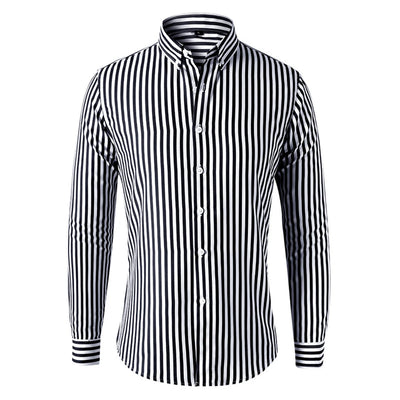 Men’s Striped Long-Sleeve Shirt, Slim Fit, Single-Breasted, Party & Social Wear