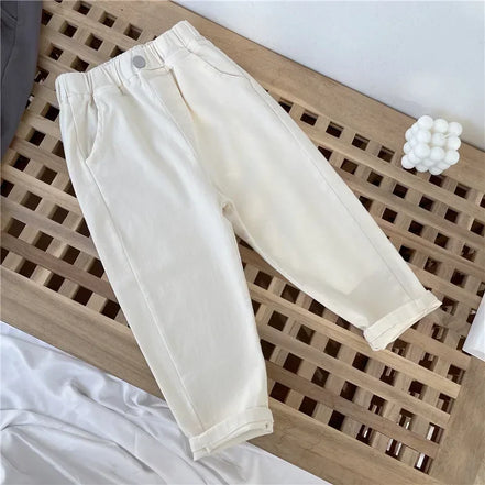 1-8 Years Boys Pants Kids Cargo Pants Mid-Rise Button Casual Outdoor Comfortable Breathable Spring Fall Fashion Chidren Trousers