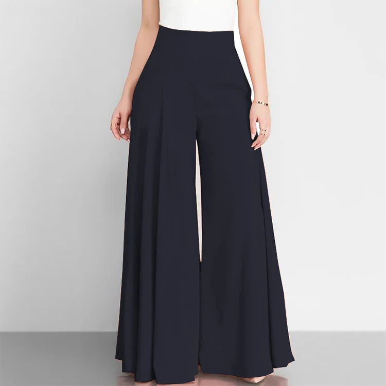 Women’s High Waist Wide Leg Pants – Elegant Casual Office Wear, Solid Loose Long Trousers