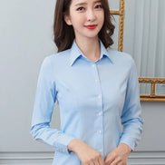 Women’s White Long-Sleeve Shirt, Formal Work Top, Professional Office Blouse, Plus Size