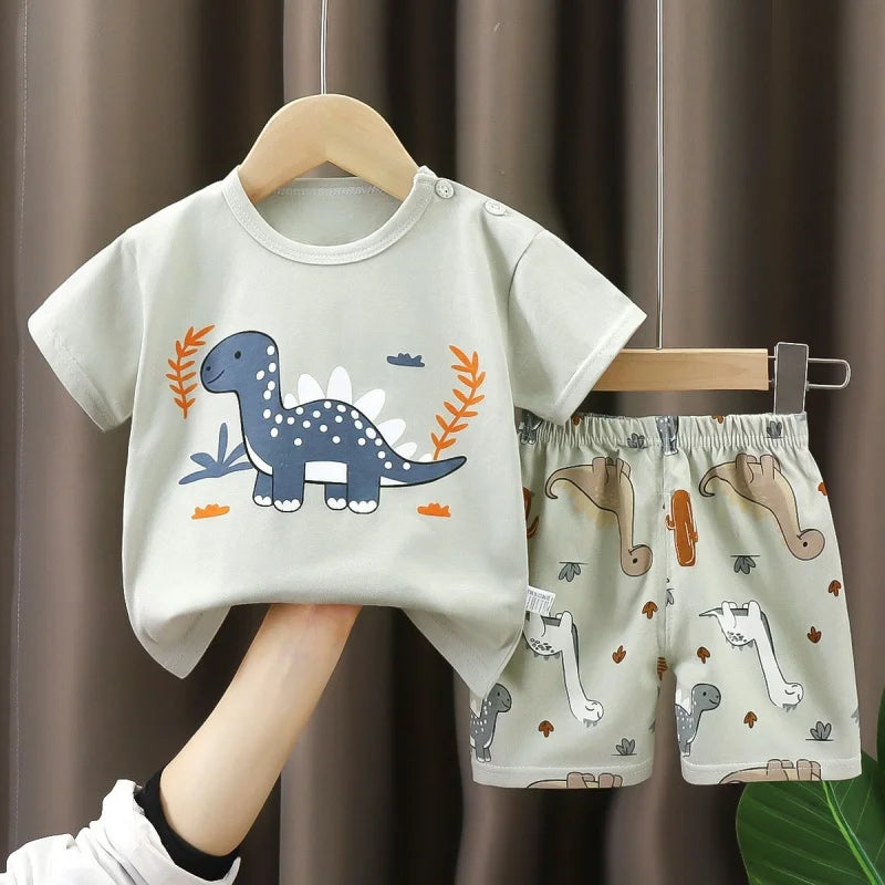 Kid Boy Summer Short Sleeves Tees+Stripe Shorts 2-piece Clothes Set Cartoon Zebra Print Soft Cotton Sports Casual Suit 1-6 Years