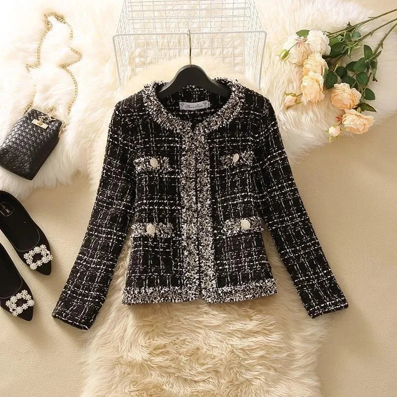 Women’s Spring Jacket, Short Trendy Tweed Coat, Elegant Joker Style Cardigan, Chic Small Design