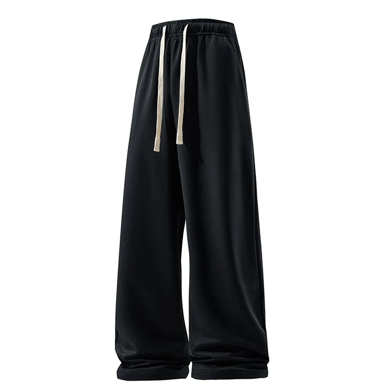 Wide Leg Pants, Fashion Casual Breathable Men’s Sweatpants, Autumn Versatile Elastic High Waist Drawstring Loose Straight Trousers