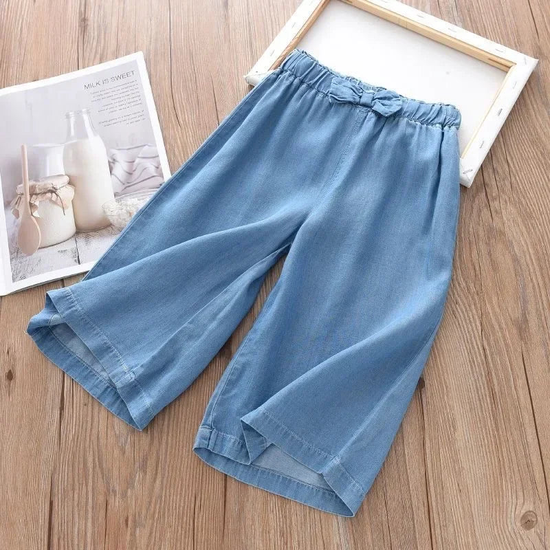 Kids’ Wide Leg Pants – Summer Chiffon Cropped Trousers for Girls, Ages 2–10