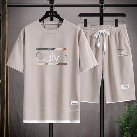 Men’s Casual Summer Sportswear, Two-Piece Set, Short-Sleeved Round Neck T-Shirt