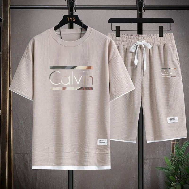 Men’s Casual Summer Sportswear, Two-Piece Set, Short-Sleeved Round Neck T-Shirt and Shorts, Stylish Comfortable Outfit