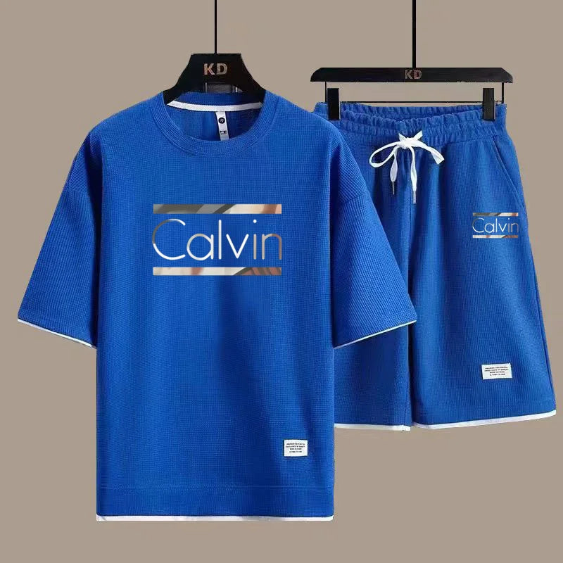 Men’s Casual Summer Sportswear, Two-Piece Set, Short-Sleeved Round Neck T-Shirt