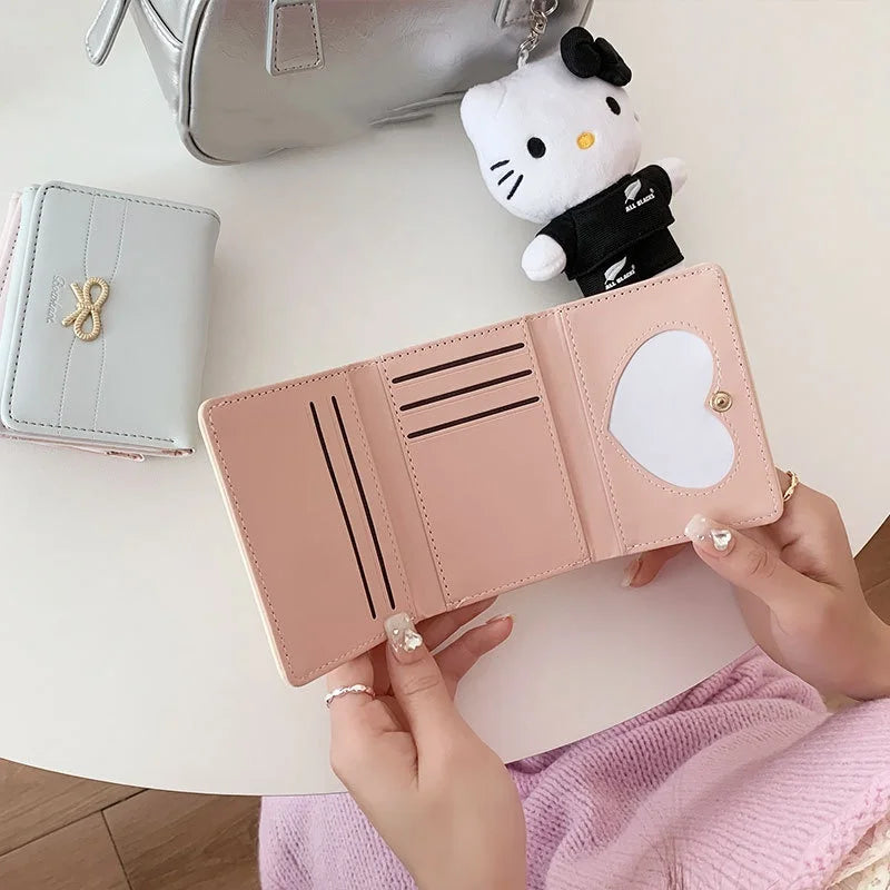 Women’s Wallet, Cute Bow Small Card Holder, Aesthetic Three-Fold Purse, Classic Coin Pouch, Student Friendly Design