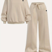 Children's Clothing for Girls, Autumn Outfit Set, Girls' Round-Neck Pullover and Wide-Leg Pants Set, Girls' Round-Neck Sweatshirt and Sports Sweatpants Two-Piece Set, Solid Color Stylish Clothes