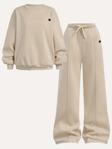 Children's Clothing for Girls, Autumn Outfit Set, Girls' Round-Neck Pullover and Wide-Leg Pants Set, Girls' Round-Neck Sweatshirt and Sports Sweatpants Two-Piece Set, Solid Color Stylish Clothes