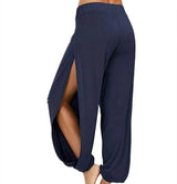Women’s Fashion Yoga Pants, High-Waisted Slit Wide Leg Harun Pants, Gym Leggings, Casual Solid Hollow Workout Trousers, Gym & Home Wear