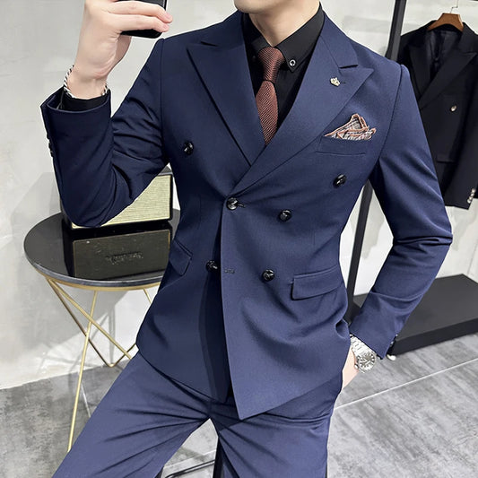 Men’s Wedding Suit – Double-Breasted Blazer & Pants, Formal Business Office Fashion Outfit