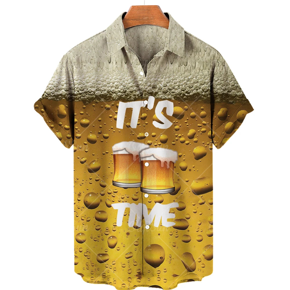 Men’s Hawaiian Shirt, Casual Beach Vacation, Summer Fashion Beer Shirt, Holiday Blouse