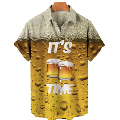 Men’s Hawaiian Shirt, Casual Beach Vacation, Summer Fashion Beer Shirt, Holiday Blouse