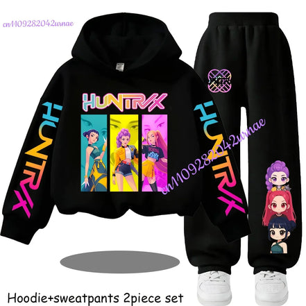 Kid Cloth KPop Demon Hunters Children's Hoodie Set with Boys' Casual Sports Shirt and Two Tone Girls' Soft and Comfortable Pants