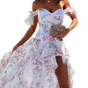 Women’s Party Dress – Casual Print Trend, Sexy Off-Shoulder Split Waist Vacation Outfit