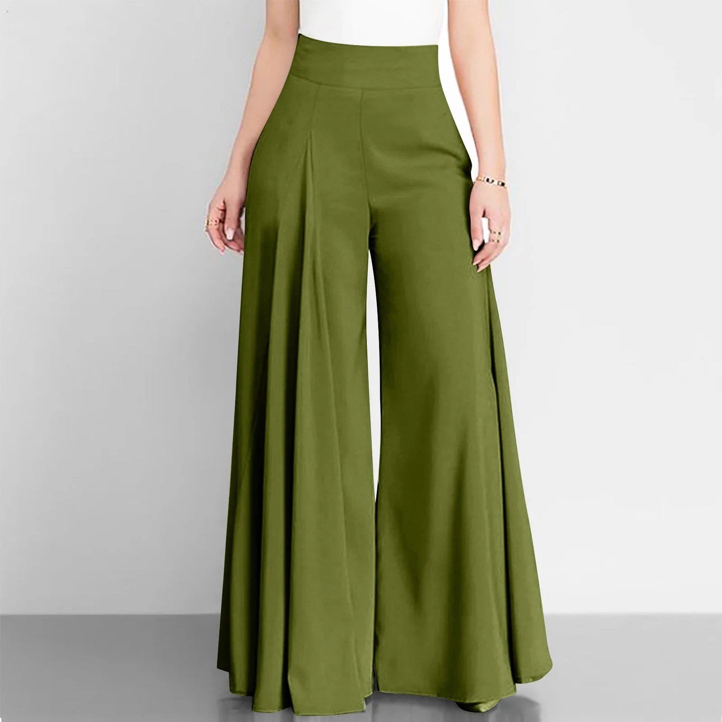 Women’s High Waist Wide Leg Pants – Elegant Casual Office Wear, Solid Loose Long Trousers