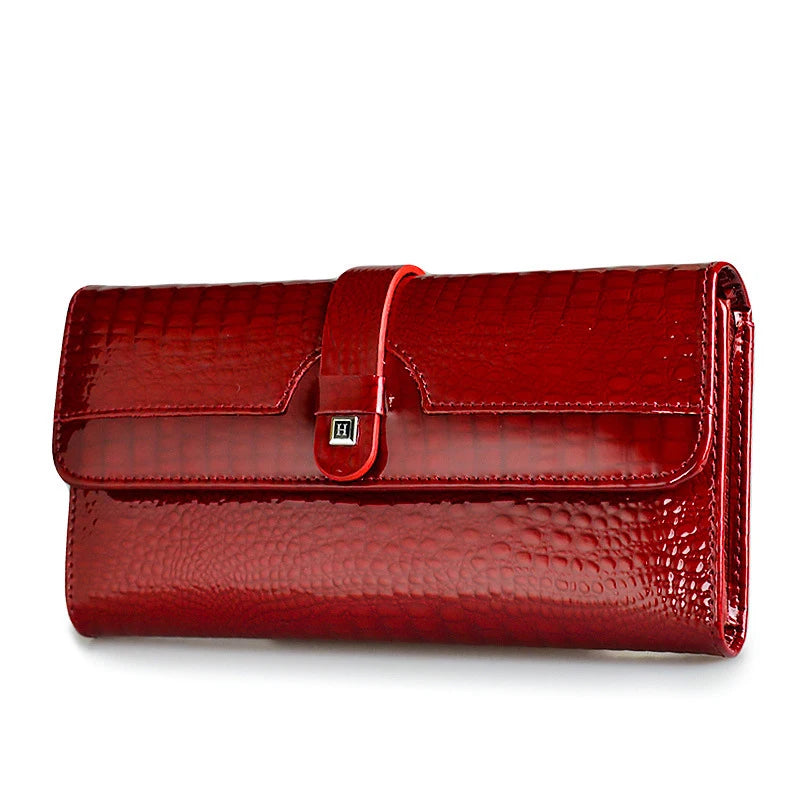 Fashion Women's Genuine Leather Handbags Women	Luxury Designer Wallets	Shiny Long Purses 2022 Ladies Elegant Clutch Bag