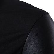 Men’s Spring Fashion Jacket, Stand-Up Neck, Slim Fit, Knitted & Leather Casual Outerwear
