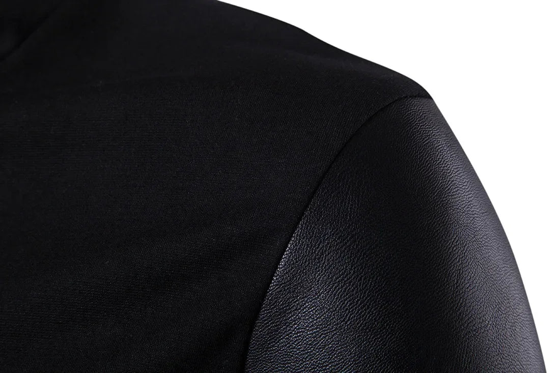 Men’s Spring Fashion Jacket, Stand-Up Neck, Slim Fit, Knitted & Leather Casual Outerwear