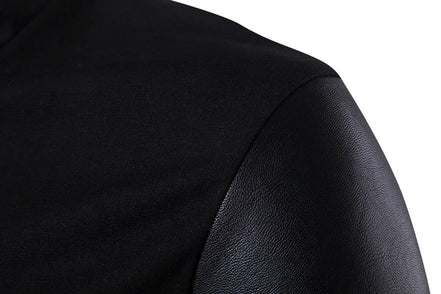 Men’s Spring Fashion Jacket, Stand-Up Neck, Slim Fit, Knitted & Leather Casual Outerwear