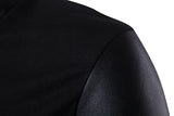 Men’s Fashion Jacket, Spring Stand-Up Neck Slim Fit, Knitted Shirt Panel with Leather Details, Stylish Casual Outerwear